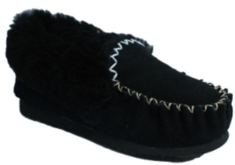 Black Fur Collar Slipper Sheepskin Boots